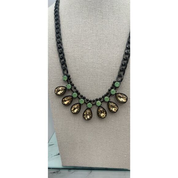 Plunder Jewel Faceted Rhinestone Statement Necklace 22' Festoon Bronze Tone - Picture 1 of 5